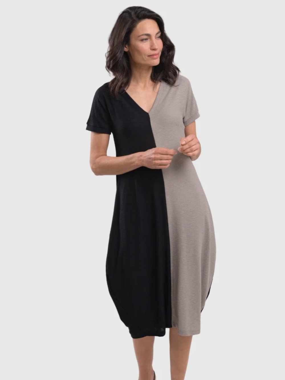 Alembika Duo Mini-Rib Cocoon Dress Black Tan size 8-10(2) Medium